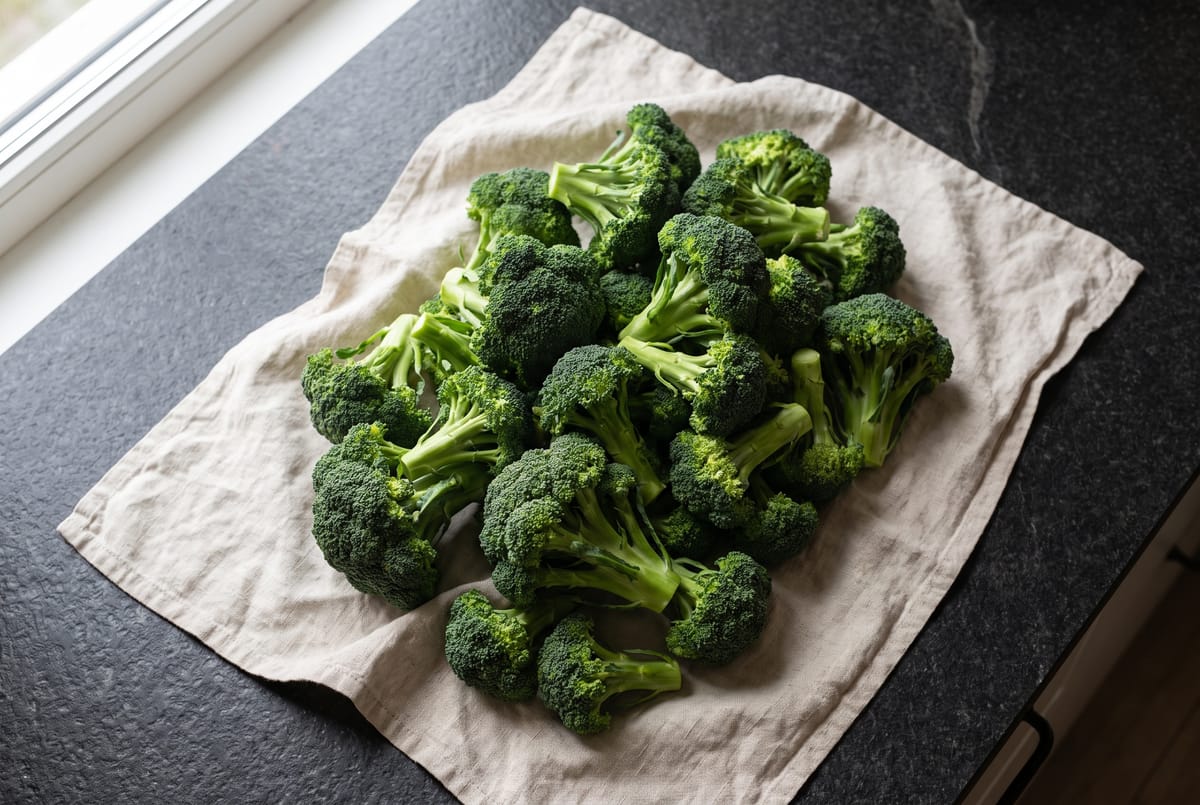 A mound of raw broccoli florets