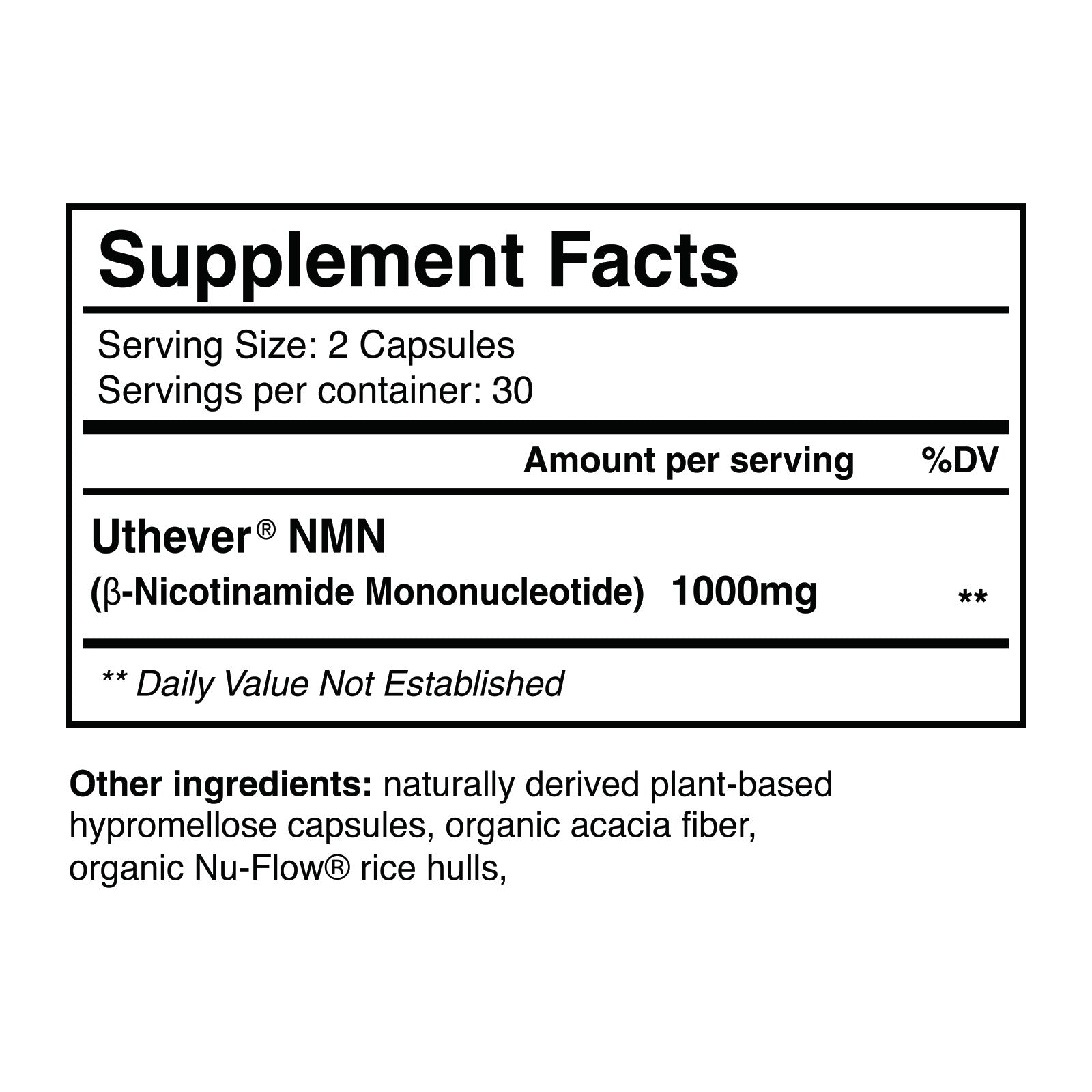 Supplement Facts. The NMN-99 panel, written out in the label section.